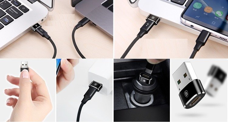 картинка Переходник Baseus OTG mini Type-C Female to USB Male Adapter 5A Black (CAAOTG-01) от магазина КомпьютерЦентр