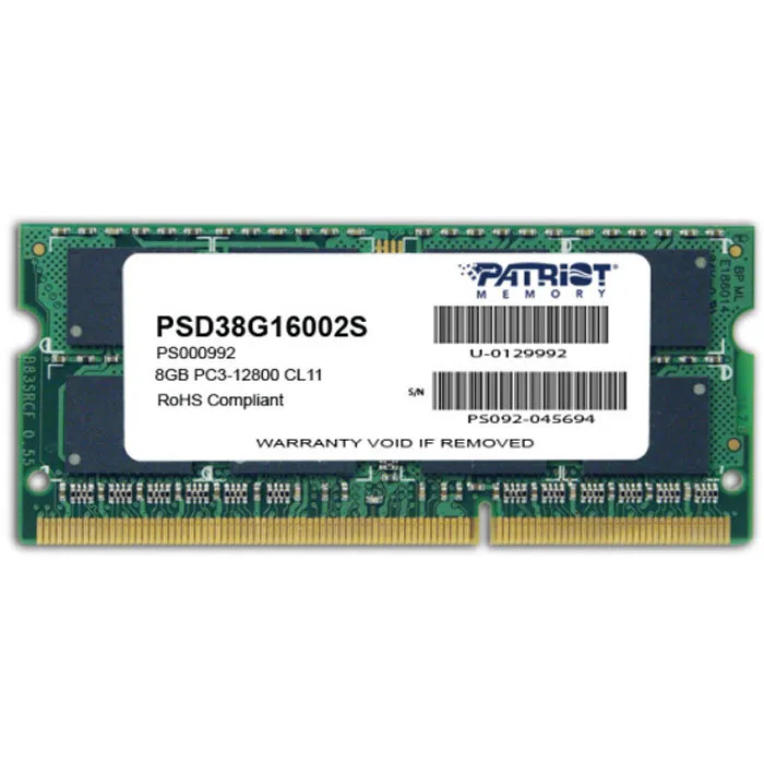 картинка SO-DIMM DDR3 8Gb 1600MHz PC3-12800 Patriot (PSD38G16002S) от магазина КомпьютерЦентр