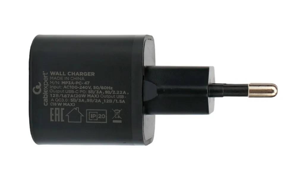 картинка Зарядное устройство Cablexpert 20Вт, черный, пакет (MP3A-PC-47) от магазина КомпьютерЦентр