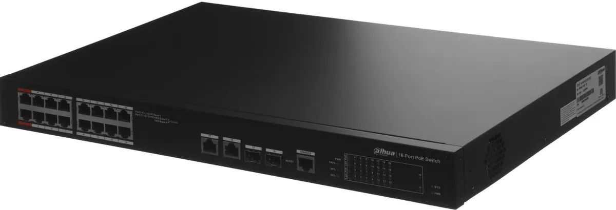 картинка Switch 16-port DAHUA DH-PFS4218-16ET-190 управляемый, 1000 Мбит/ сек, 100 Мбит/ сек, PoE, бюджет PoE 190 Вт от магазина КомпьютерЦентр