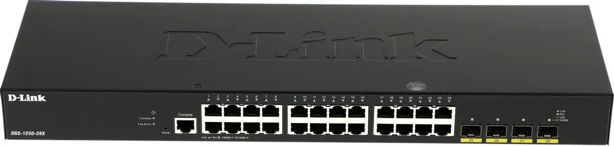 картинка Switch 24-port D-Link DGS-1250-28X/ A1A 24G 4 FSP+ управляемый от магазина КомпьютерЦентр