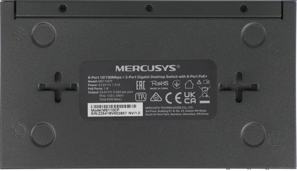 картинка Switch 8-port Mercusys MS110CP (L2) 8x100Мбит/ с 2x1Гбит/ с 8PoE+ 65W неуправляемый от магазина КомпьютерЦентр