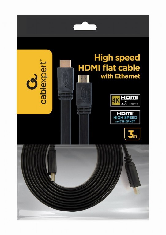 картинка Кабель HDMI Cablexpert CC-HDMI4F-10, 3.0м, 19M/ 19M, v2.0, медь, позол.разъемы, экран, плоский кабель черный от магазина КомпьютерЦентр