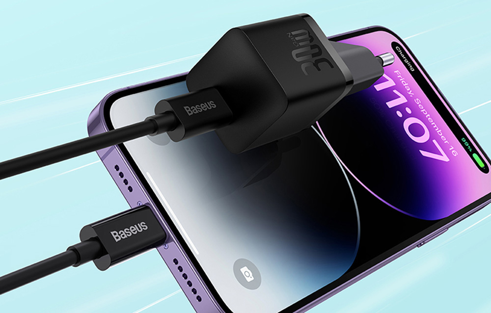 картинка Сетевое зарядное устройство Baseus GaN5 Fast Charger (mini) 1C 30W EU Black от магазина КомпьютерЦентр