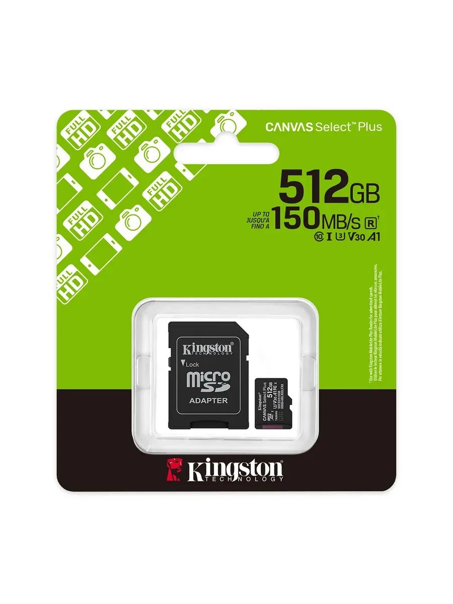 картинка Карта памяти 512Gb microSDXC Kingston Canv Select Plus +SD adapter (SDCS3/ 512GB) от магазина КомпьютерЦентр