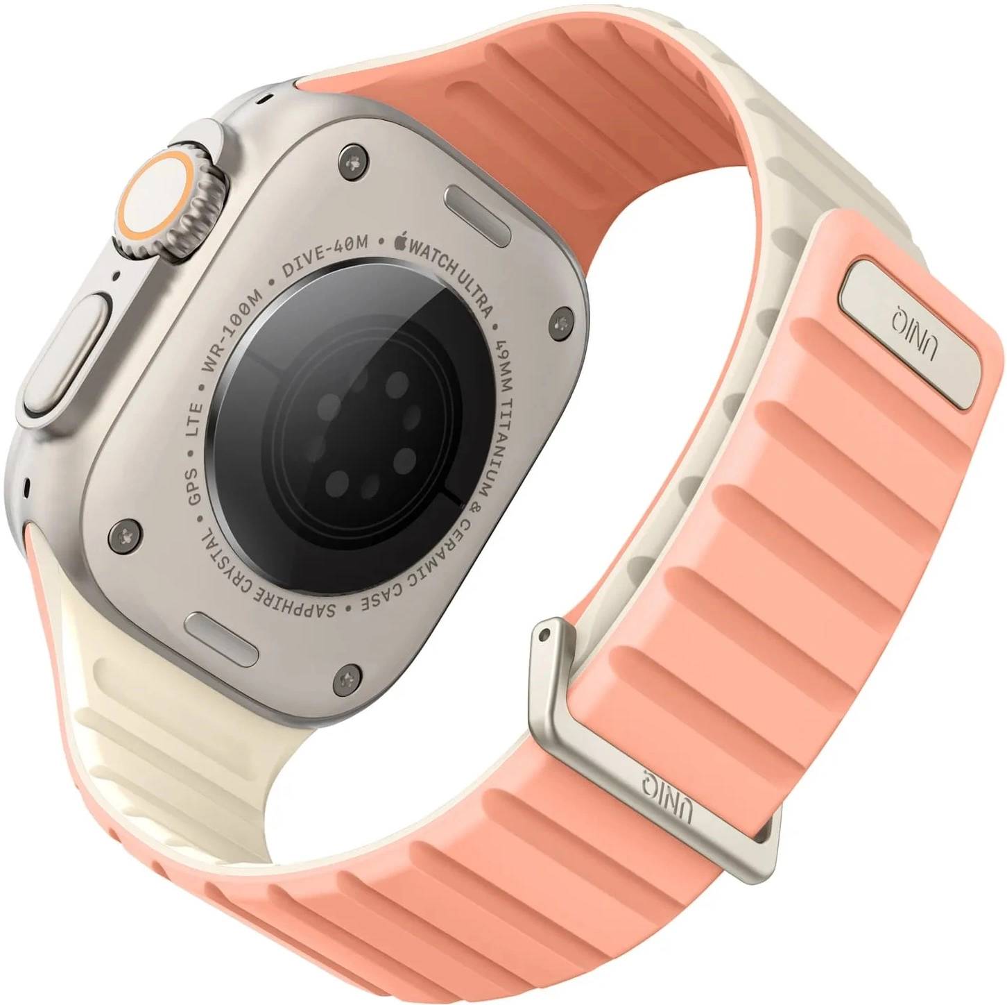 картинка Ремень силиконовый Uniq REVIX EVO для Apple Watch 41/ 40/ 38, цвет розовый/ слоновая кость (CREPE PINK/ IVORY) от магазина КомпьютерЦентр