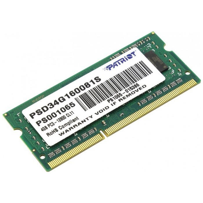 картинка Оперативная память Patriot SO-DIMM DDR3 4Gb 1600MHz PC3-12800 (PSD34G160081S) от магазина КомпьютерЦентр