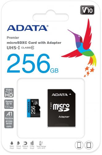 картинка Карта памяти 256Gb microSDHC A-Data Class 10 + SD-adapter (AUSDX256GUICL10A1-RA1) от магазина КомпьютерЦентр