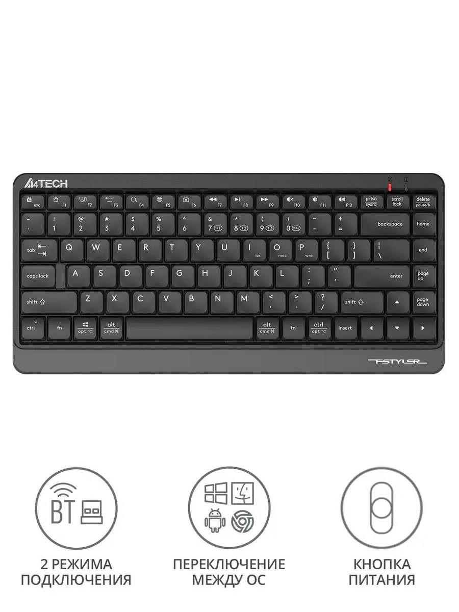 картинка Клавиатура A4Tech Fstyler FBK11 черный/ серый, slim (FBK11 GREY) от магазина КомпьютерЦентр