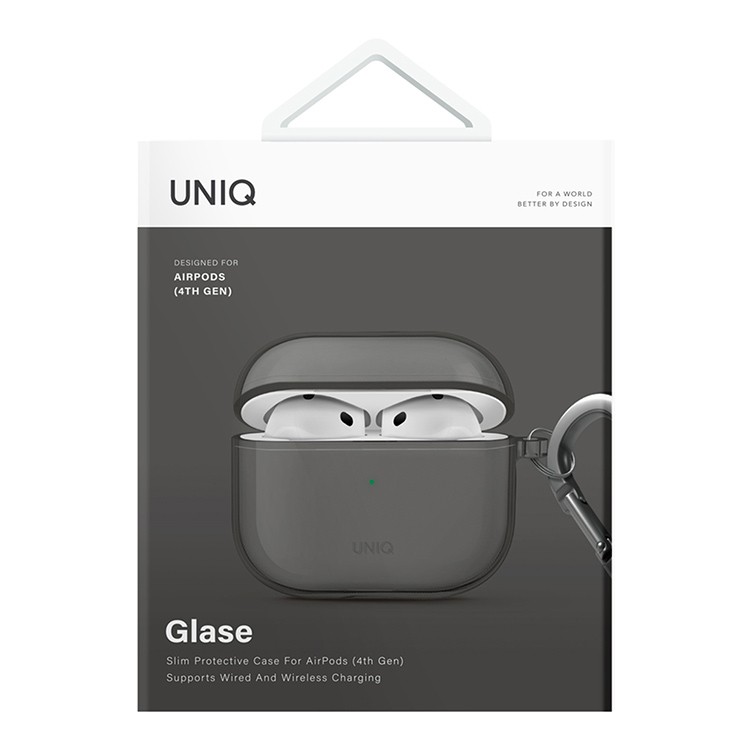 картинка Чехол Uniq Glase TPU Glossy Smoke для AirPods 4, серый от магазина КомпьютерЦентр