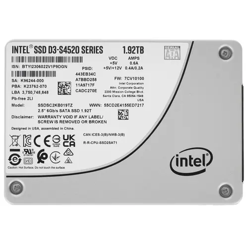 картинка SSD накопитель 1,92Tb 2.5'' Intel D3-S4520 SATAIII Серверный от магазина КомпьютерЦентр