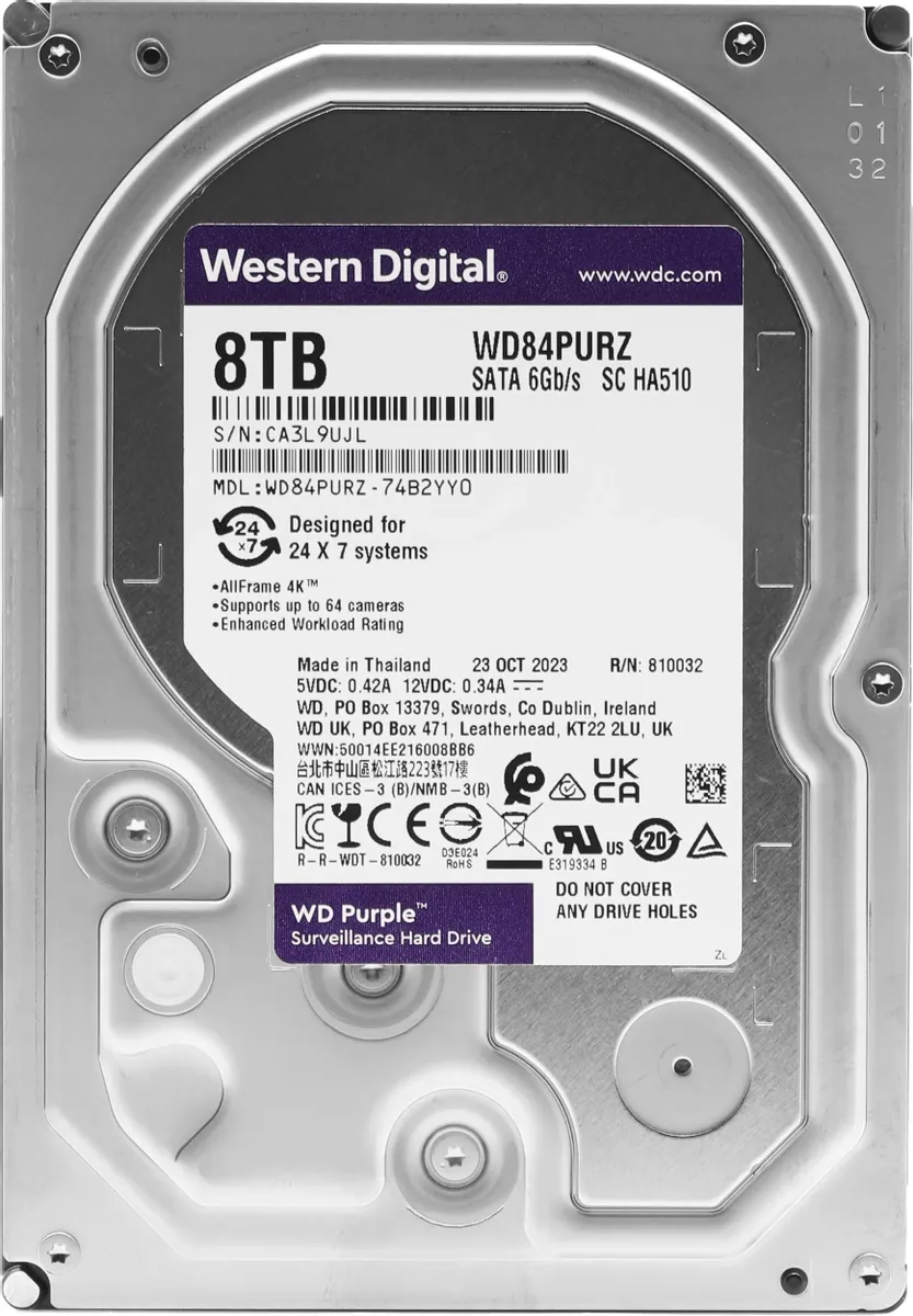 картинка HDD 8.0Tb WesternDidital 3.5'' SATAIII 5400 rpm; 128 Mb cache; Video Purple (WD84PURZ) от магазина КомпьютерЦентр