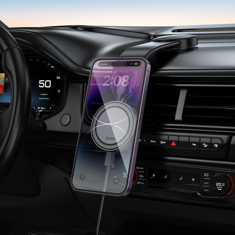 картинка Автодержатель Hoco HW29 Totem ring magnetic wireless fast charging car holder (center console) gray от магазина КомпьютерЦентр