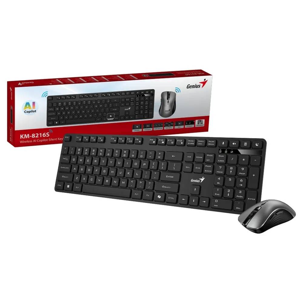 картинка Комплект Genius KM-8216S, беспроводной (клавиатура+мышка) (31340018402) от магазина КомпьютерЦентр