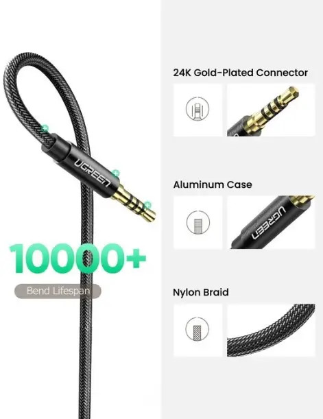 картинка Кабель аудио удлинитель jack 3.5mm Ugreen M/ F оплетка 1 м Black (60846) от магазина КомпьютерЦентр