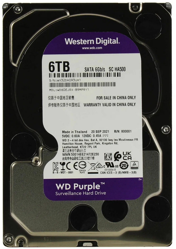 картинка HDD 6.0Tb WD 3.5'' Purple SATAIII 5400 rpm; 64 Mb cache; WD60EJRX от магазина КомпьютерЦентр