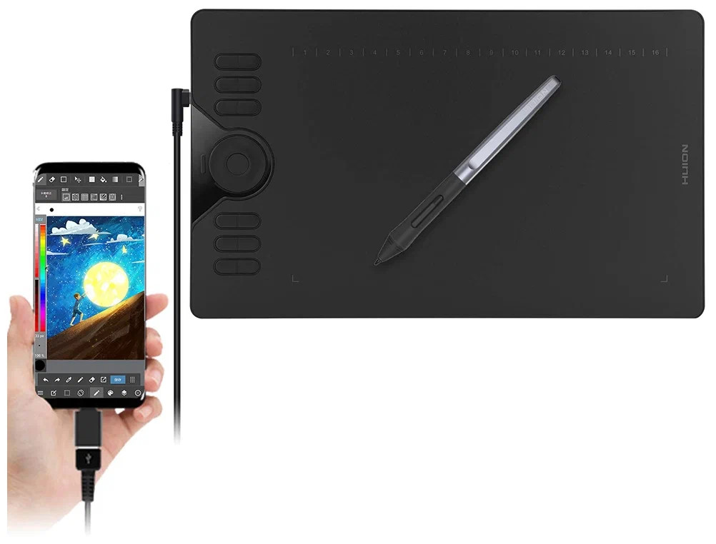 картинка Графический планшет Huion HS610 Black от магазина КомпьютерЦентр
