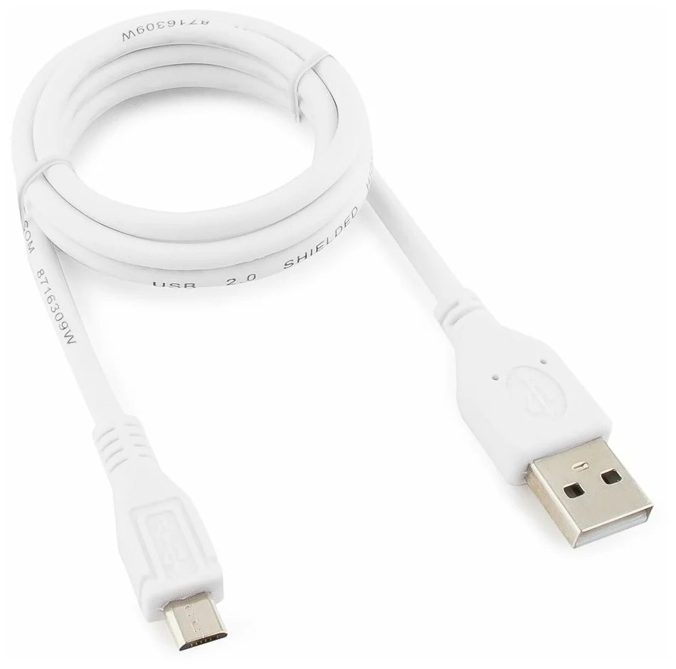 картинка Кабель USB 2.0 Pro Cablexpert CCP-mUSB2-AMBM-W-1M, AM/ microBM 5P, 1м, экран, белый, пакет от магазина КомпьютерЦентр