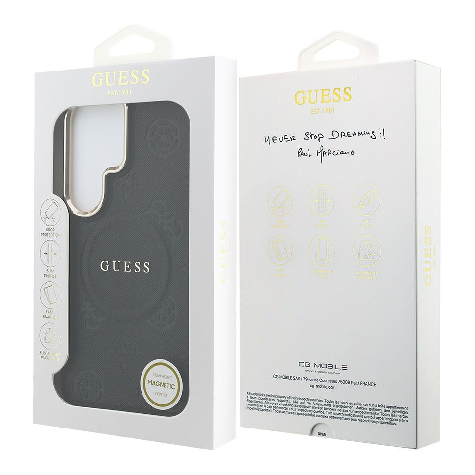 картинка Чехол Guess для Galaxy S26 Ultra PU Saffiano Peony Metal logo & Camera Hard Black (MagSafe) от магазина КомпьютерЦентр