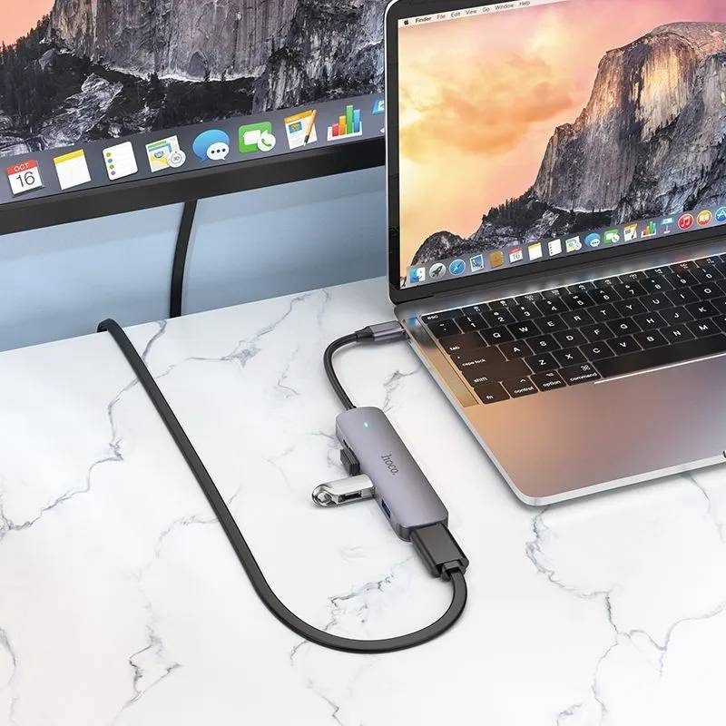 картинка USB HUB Hoco HB27 Type-C multi-function converter (HDTV+USB3.0+USB2.0*2+PD) metal gray от магазина КомпьютерЦентр