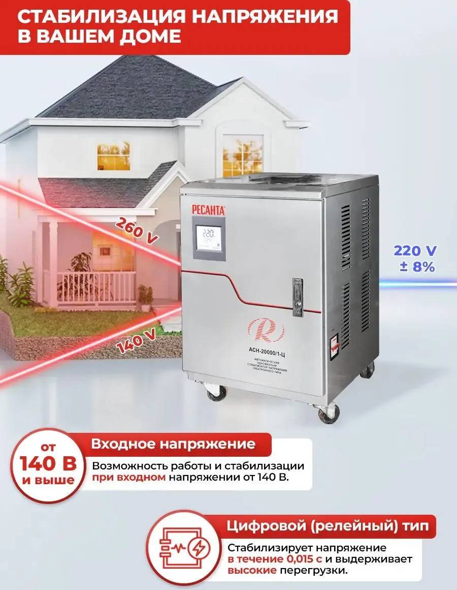картинка Стабилизатор Ресанта АСН-20000/ 1-Ц (63/ 6/ 19) однофазный серый от магазина КомпьютерЦентр