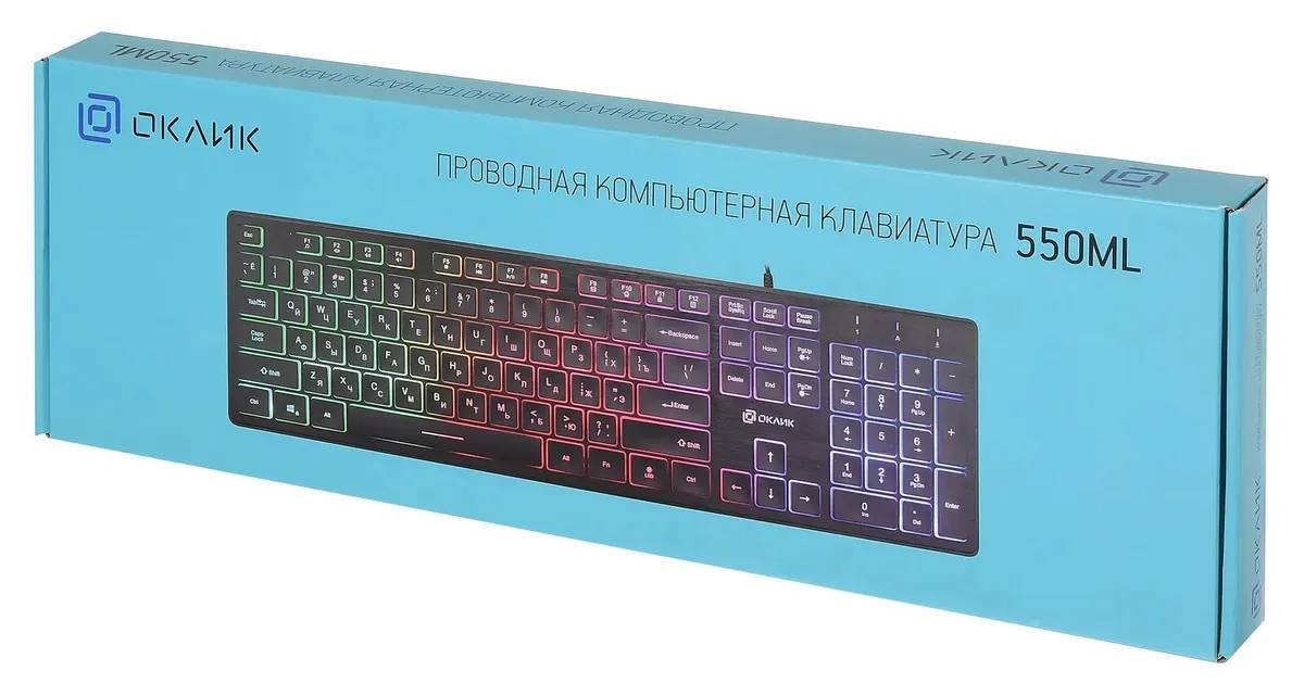 картинка Клавиатура Oklick 550ML черный USB slim Multimedia LED 1061617 от магазина КомпьютерЦентр
