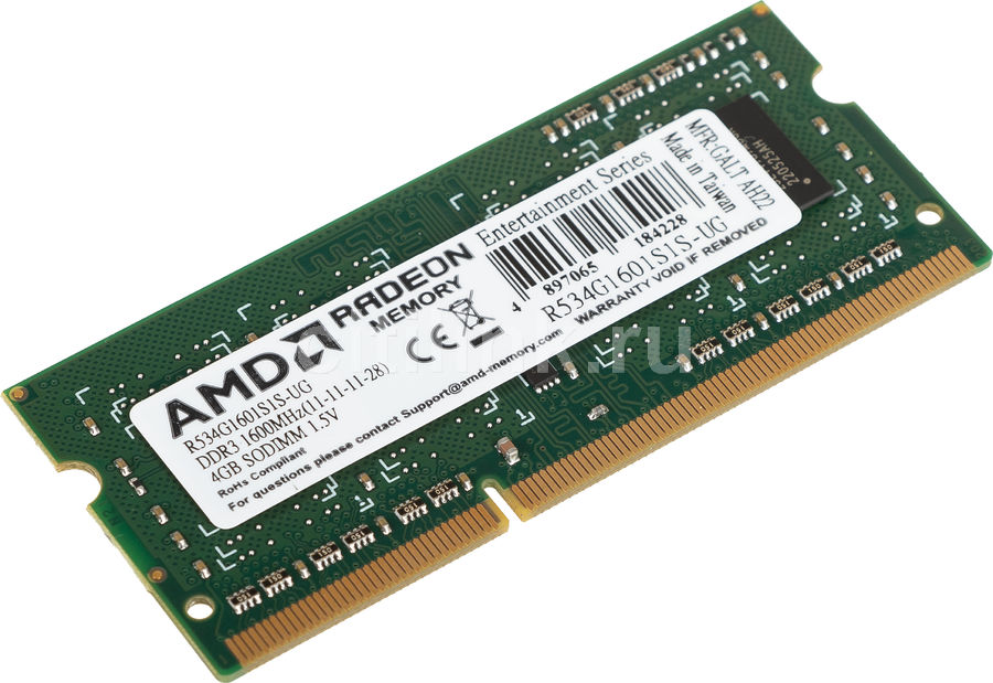 картинка SO-DIMM DDR3 4Gb 1600MHz PC3-12800 AMD (R534G1601S1S-UG) от магазина КомпьютерЦентр