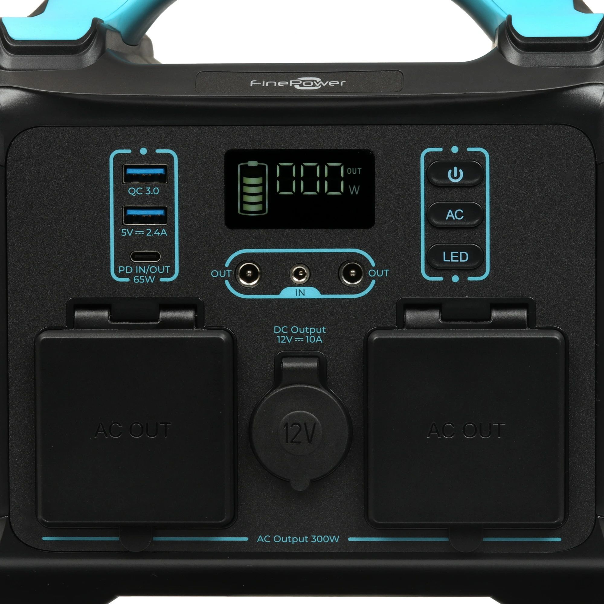 картинка Портативная станция FinePower Zeus 300 236,25Wh/ 0,6kW, 2xUSB-A(out), USB-C(in/ out), DC(in/ out) 2xAC(out), MPPT, LMFP, 4 кг, черный от магазина КомпьютерЦентр