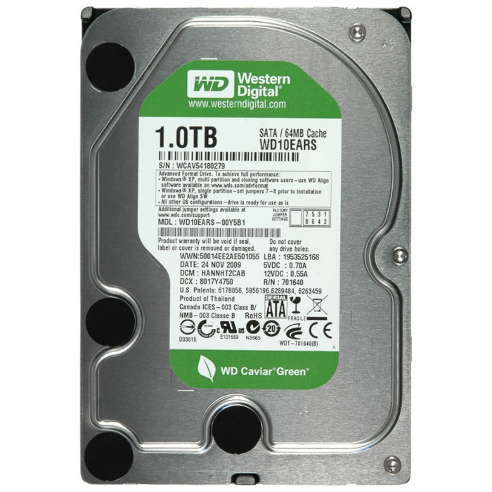 картинка Жесткий диск Western Digital 1Tb Caviar Green 64Mb 5400rpm 3.5″ (WD10EARS) от магазина КомпьютерЦентр