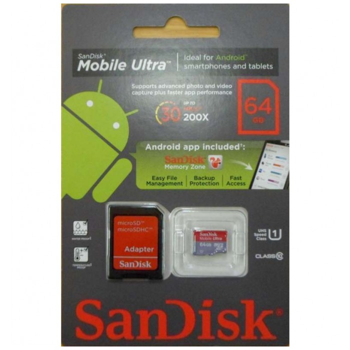 картинка Карта памяти SanDisk 64Gb microSDXC 200X Ultra UHS-1 (SDSDQUA-064G-U46A) от магазина КомпьютерЦентр