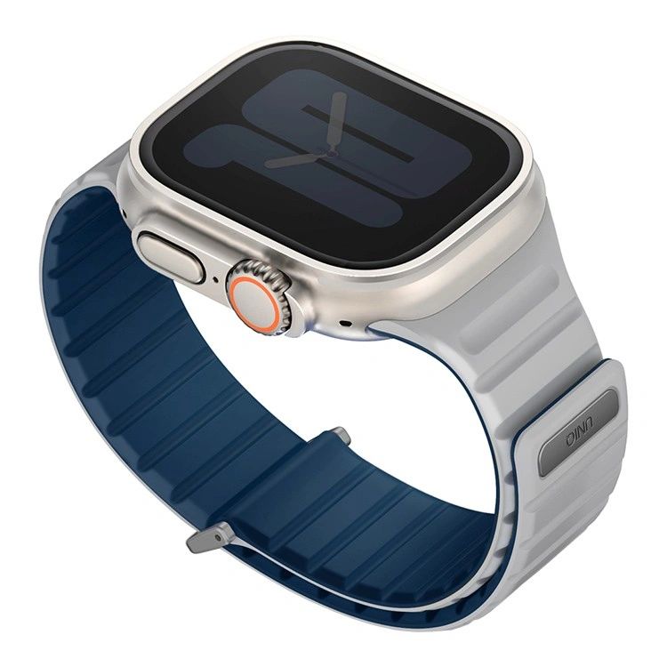 картинка Ремень силиконовый Uniq REVIX EVO для Apple Watch 49/ 45/ 44/ 42MM, цвет синий/ серый (ROYAL BLUE/ CHALK) от магазина КомпьютерЦентр