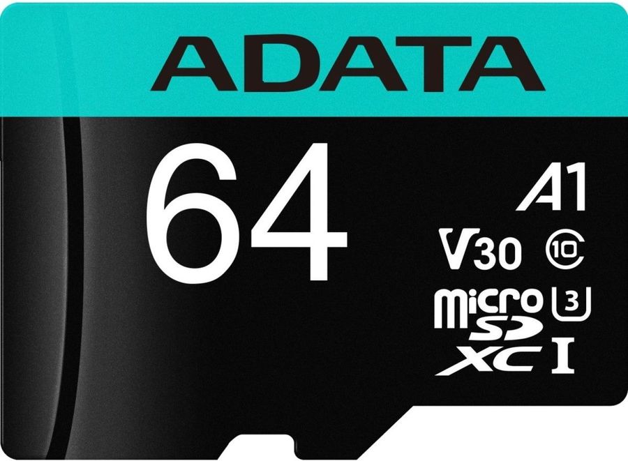 картинка Карта памяти 64Gb microSDXC A-Data, Class 10, Premier Pro + adapter (AUSDX64GUI3V30SA2-RA1) от магазина КомпьютерЦентр
