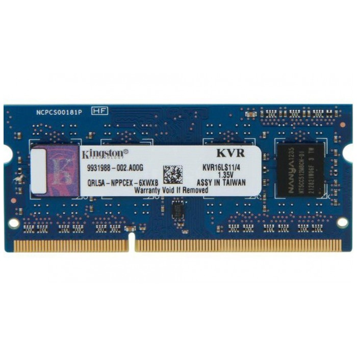 картинка Оперативная память Kingston SO-DIMM DDR3L 4Gb 1600MHz PC3-12800 (KVR16LS11/4) от магазина КомпьютерЦентр