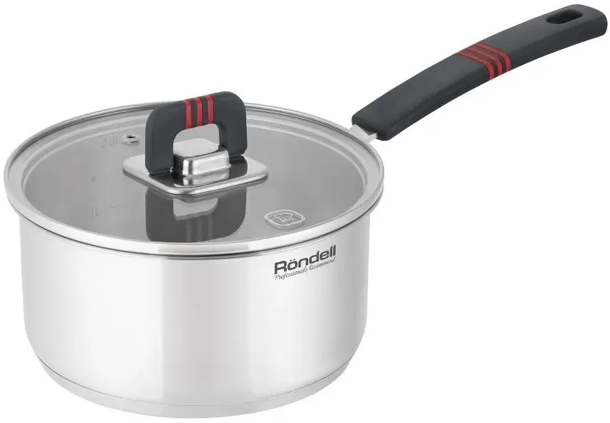 картинка Ковш Rondell Stripes RDS-1635 2л. d=18см (с крышкой) стальной от магазина КомпьютерЦентр