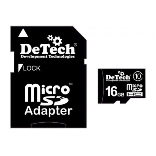 картинка Карта памяти DeTech 16GB microSD Class10 + SD Adapter от магазина КомпьютерЦентр