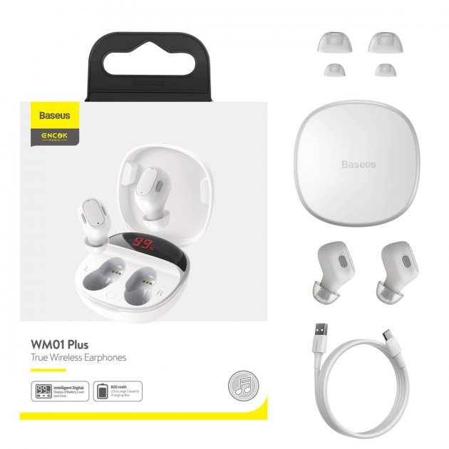 картинка Bluetooth гарнитура Baseus Encok True Wireless WM01 Plus NGWM01P-02 White от магазина КомпьютерЦентр