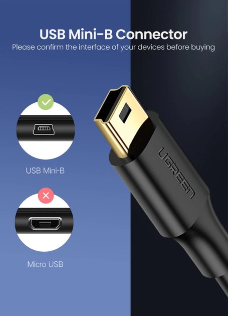 картинка Кабель USB 2.0 a->mini b 5-pin 1м Ugreen 10355 от магазина КомпьютерЦентр