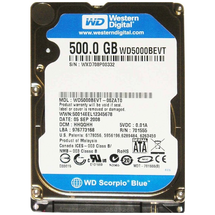 картинка Жесткий диск Western Digital 500Gb Scorpio Blue 8Mb 5400rpm 2,5″ (5000BEVT) от магазина КомпьютерЦентр