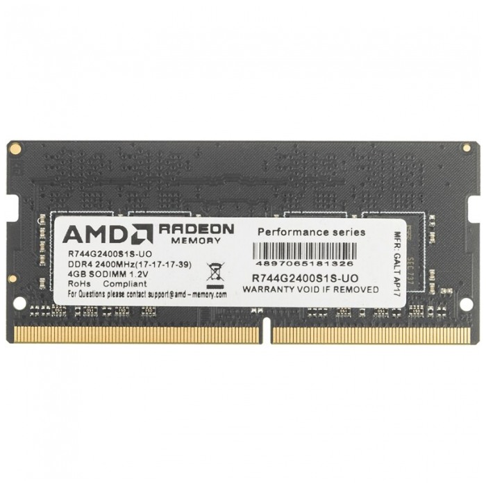 картинка Оперативная память AMD SO-DIMM DDR4 4Gb 2400MHz PC4-19200 CL17 (R744G2400S1S-UO) от магазина КомпьютерЦентр