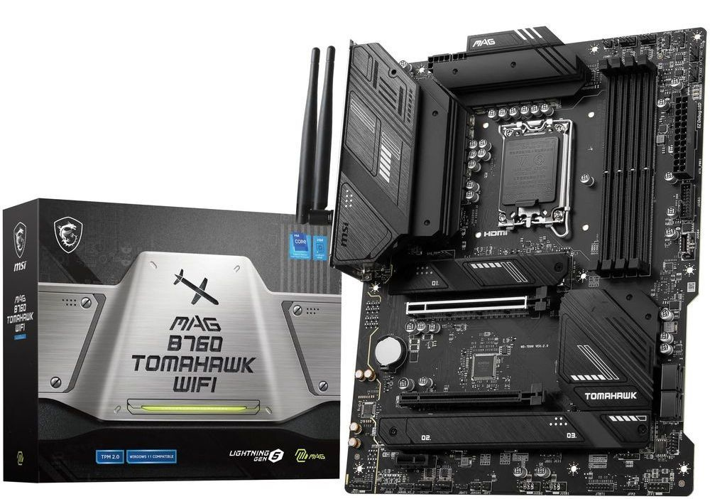 картинка М/ п MSI MAG B760 TOMAHAWK WIFI LGA 1700, Intel B760, 4xDDR5-5600 МГц, 2xPCI-Ex16, 3xM.2, Standard-ATX от магазина КомпьютерЦентр