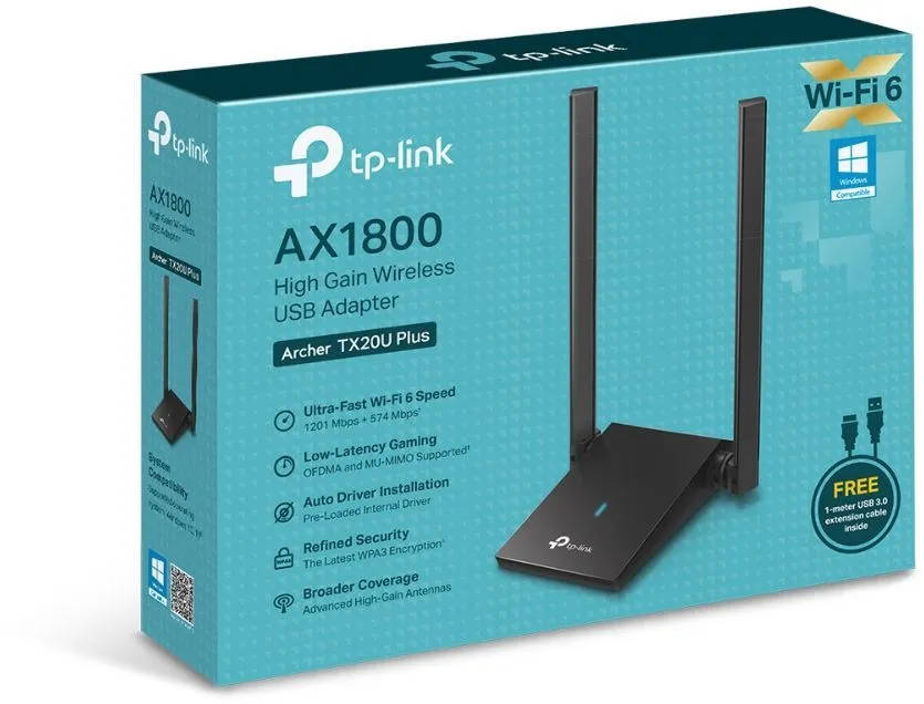 картинка Адаптер Wi-Fi TP-Link Archer TX20U Plus Wi-Fi 6 AX1800 высокого усиления от магазина КомпьютерЦентр