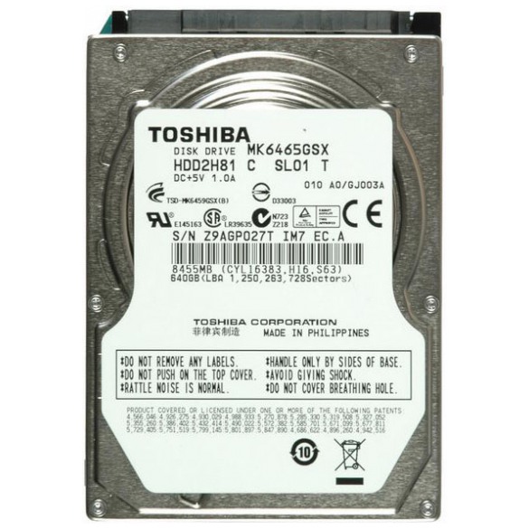 картинка Жесткий диск Toshiba 640Gb 8Mb 5400rpm 2.5″ (MK6465GSX) от магазина КомпьютерЦентр