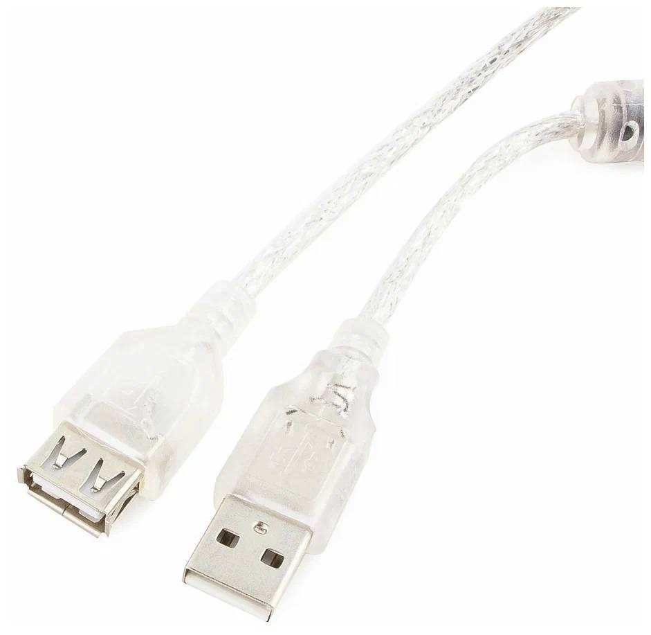 картинка Кабель USB 2.0 A->F 3m CCF-USB2-AMAF-TR-10, Pro Gembird/ Cablexpert, экран, феррит.кольцо, прозрачный от магазина КомпьютерЦентр