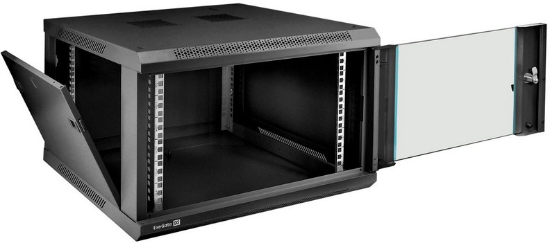 картинка Шкаф телекоммуникационный 19'' настенный 6U ExeGate EC-WM-6U.600.G.BLACK 600x600x370mm, пыле- и влагозащита IP23, черный RAL 9004 от магазина КомпьютерЦентр