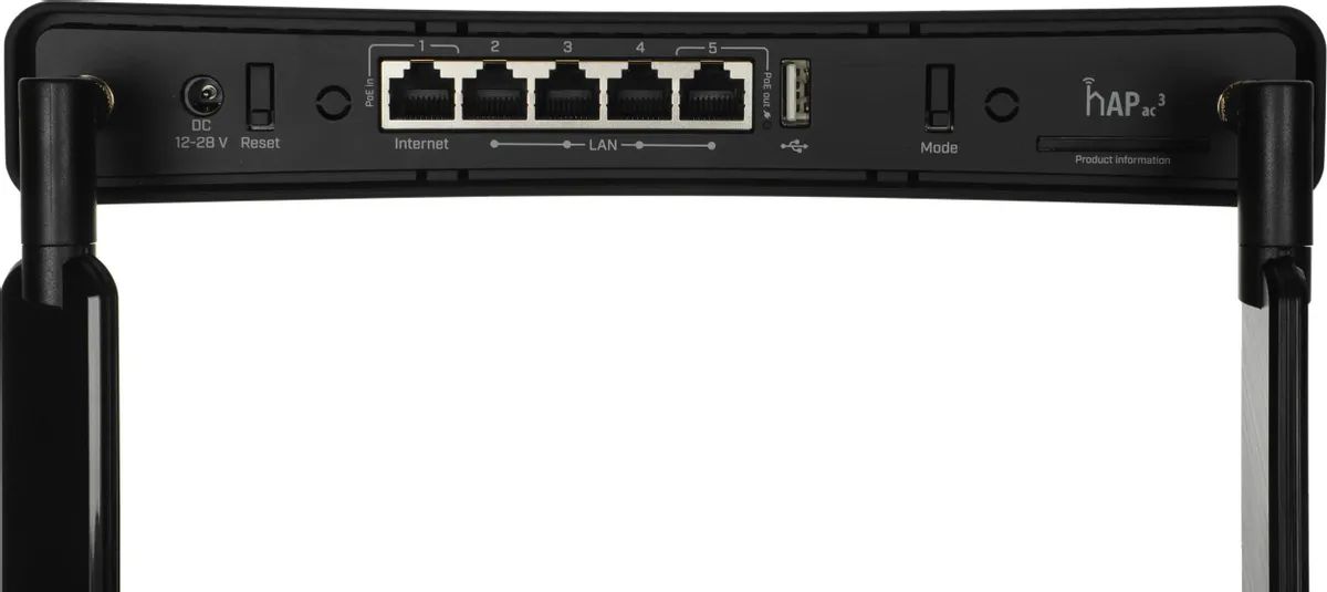 картинка Роутер беспроводной MikroTik hAP ac3 (RBD53IG-5HACD2HND) AC1200 10/ 100/ 1000BASE-TX черный от магазина КомпьютерЦентр