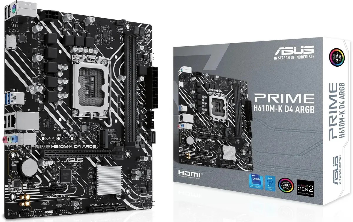 картинка Материнская плата Asus PRIME H610M-K D4 ARGB, LGA 1700, Intel H610, 2xDDR4, mATX от магазина КомпьютерЦентр