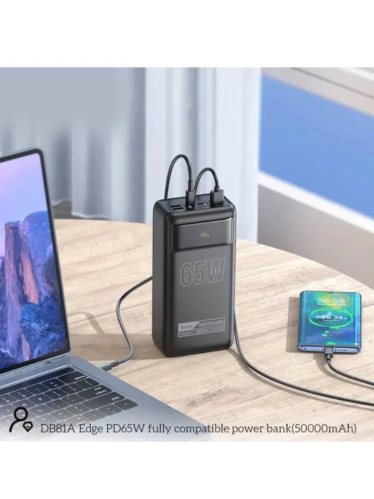картинка Внешний аккумулятор Hoco DB81A Edge PD65W Fully Compatible Power Bank 50000 mAh Black от магазина КомпьютерЦентр