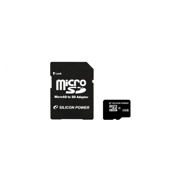 картинка Карта памяти SiliconPower 8Gb microSDHC Class 10 + SD Adapter (SP008GBSTH010V10) от магазина КомпьютерЦентр
