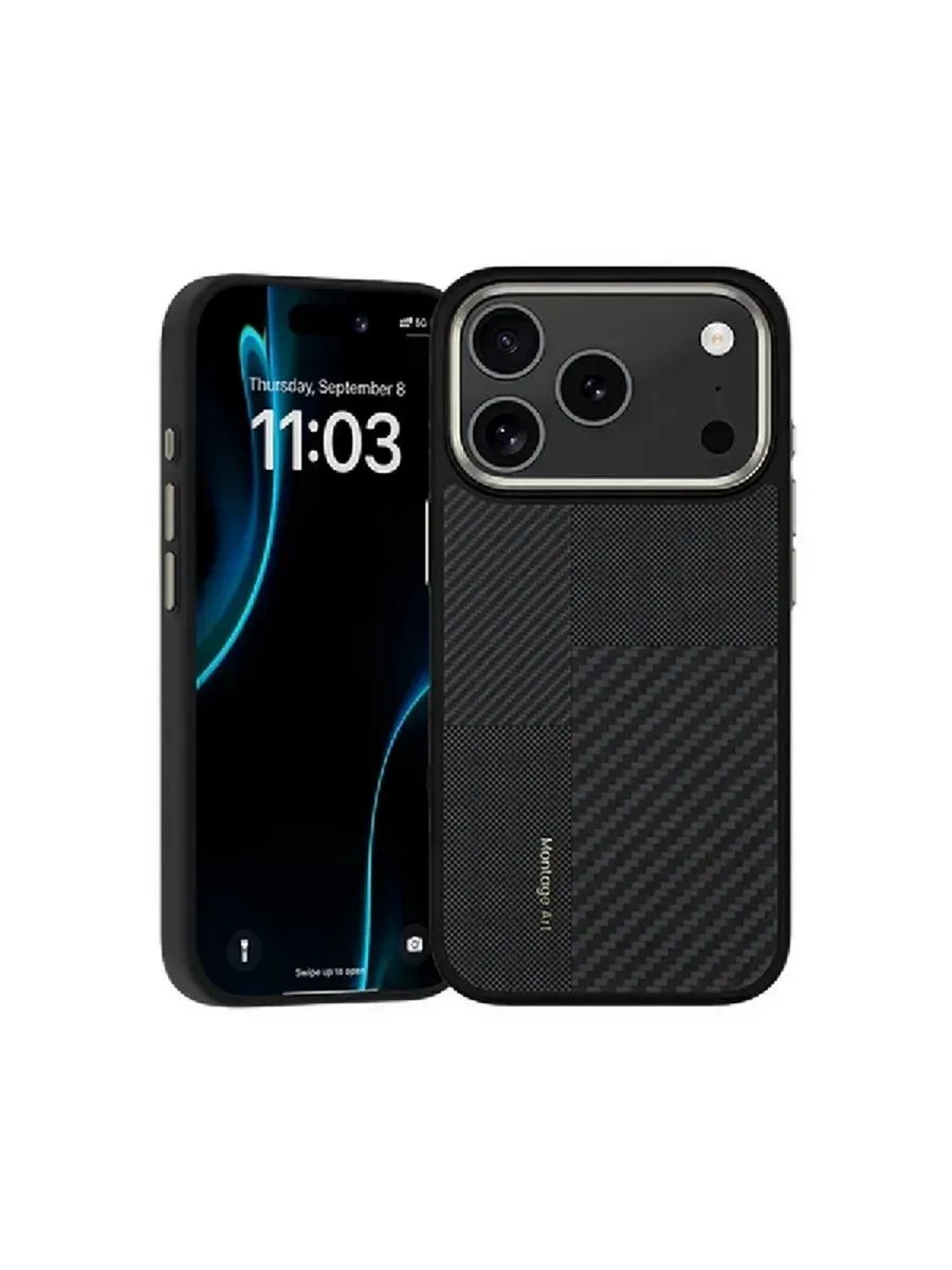 картинка Усиленный чехол Benks Montage ArmorPro Case built with Kevlar® для iPhone 17 Pro Max 6.9'', цвет черный кевлар (600D+1500D) от магазина КомпьютерЦентр