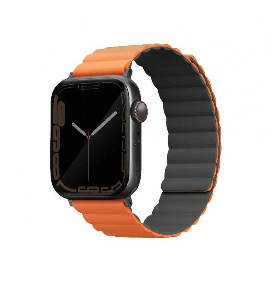 картинка Ремень силиконовый Uniq REVIX для Apple Watch 49/ 45/ 44/ 42, цвет серый/ оранжевый (45MM-REVGRYORG) от магазина КомпьютерЦентр